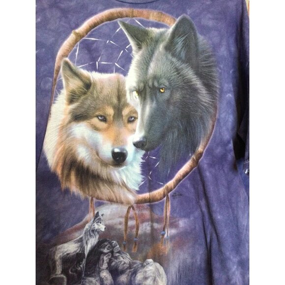 The Mountain Wolf Dreamcatcher Graphic T-Shirt XXL Purple Tie Dye Wolves - Picture 1 of 7